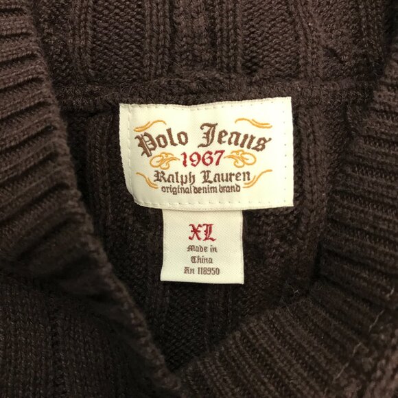 POLO JEANS 1967 RALPH LAUREN BROWN XL BUTTON Cardigan Hooded Sweater - Picture 6 of 9